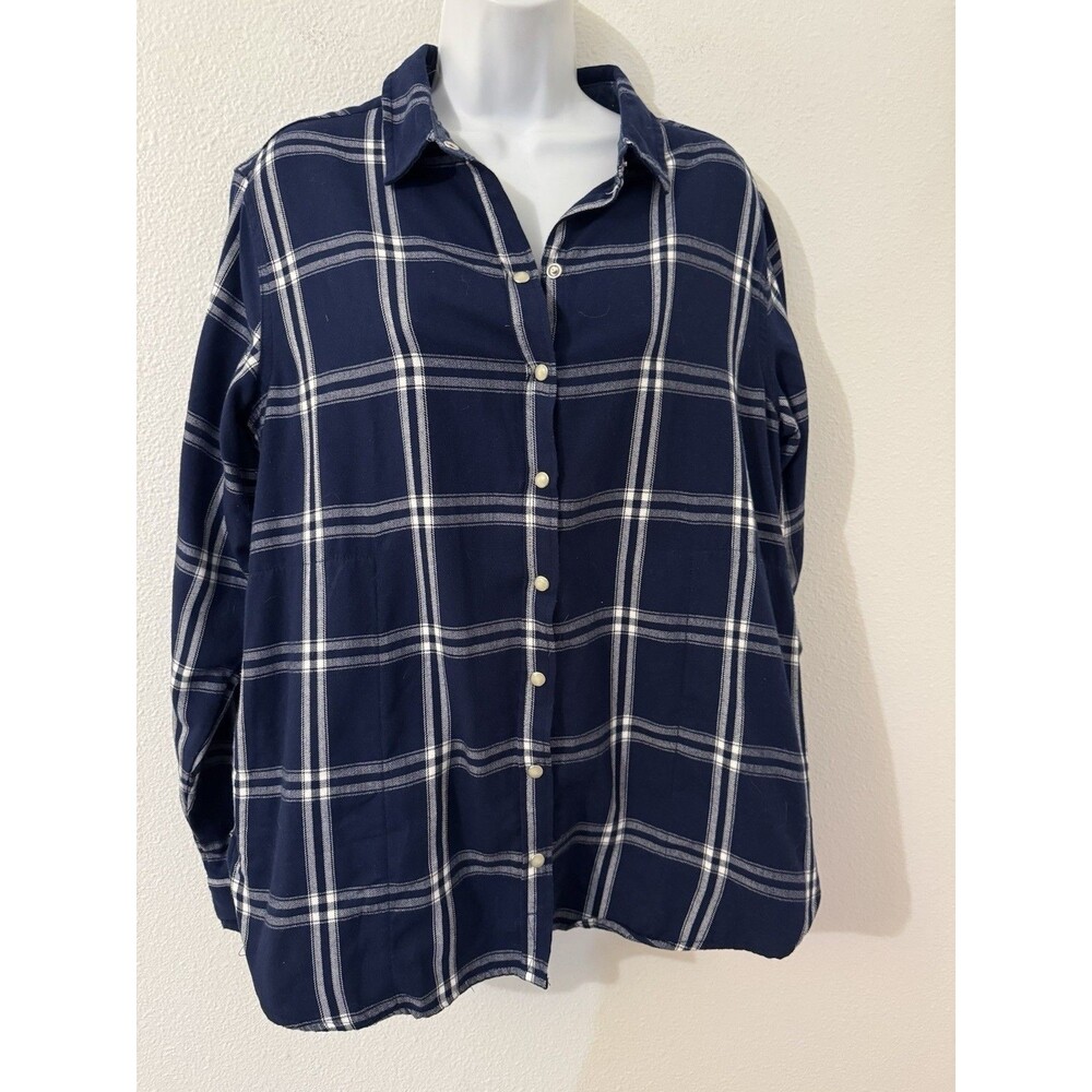 Jachs Girlfriend Plaid Western Shirt Women's M Blue White  Pearl Snap Pockets